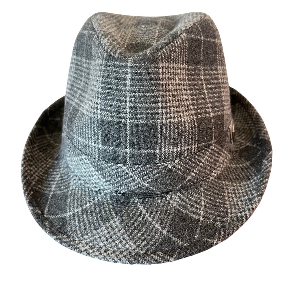 DPC 1921 Dorfman Pacific Mens XL Gray Plaid Wool Blend Fedora Trilby Hat
